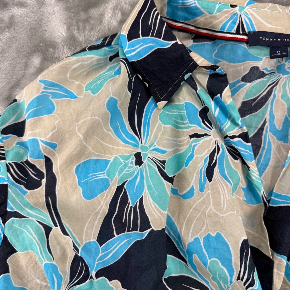 Tommy Hilfiger Floral Front Knot Cropped Top Blue Tropical Cotton Coastal Cruise - Picture 10 of 16